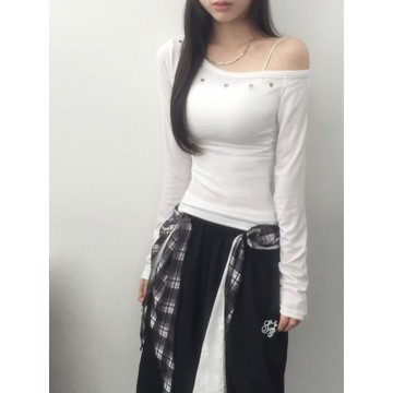 Codibook｜韓國 lipkko 金屬感鏤空設計修身單肩長袖上衣［預購］長袖上衣 女裝