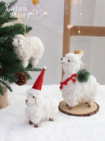北歐羊毛氈羊擺件商場酒店柜臺家居桌面圣誕氣氛裝飾創意擺件用品