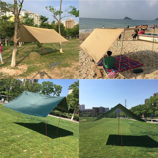 オープニング大セール Flyflygo 天幕シェード 防水タープ タープuv 日焼け紫外線カット 多機能タープ 超軽量携帯便利タープセット カーキ 3 5m ポール付き アウトドア