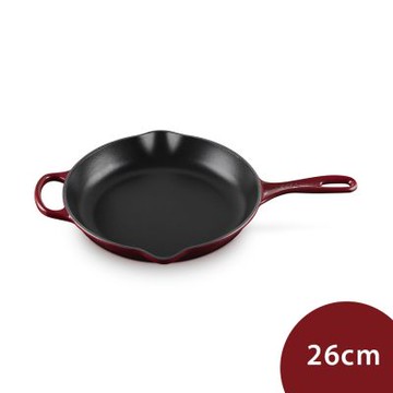 Le Creuset 單柄圓形鑄鐵烤盤 26cm 醇酒紅 煎盤 烤肉盤 牛排烤盤 (電磁爐 IH爐可用)