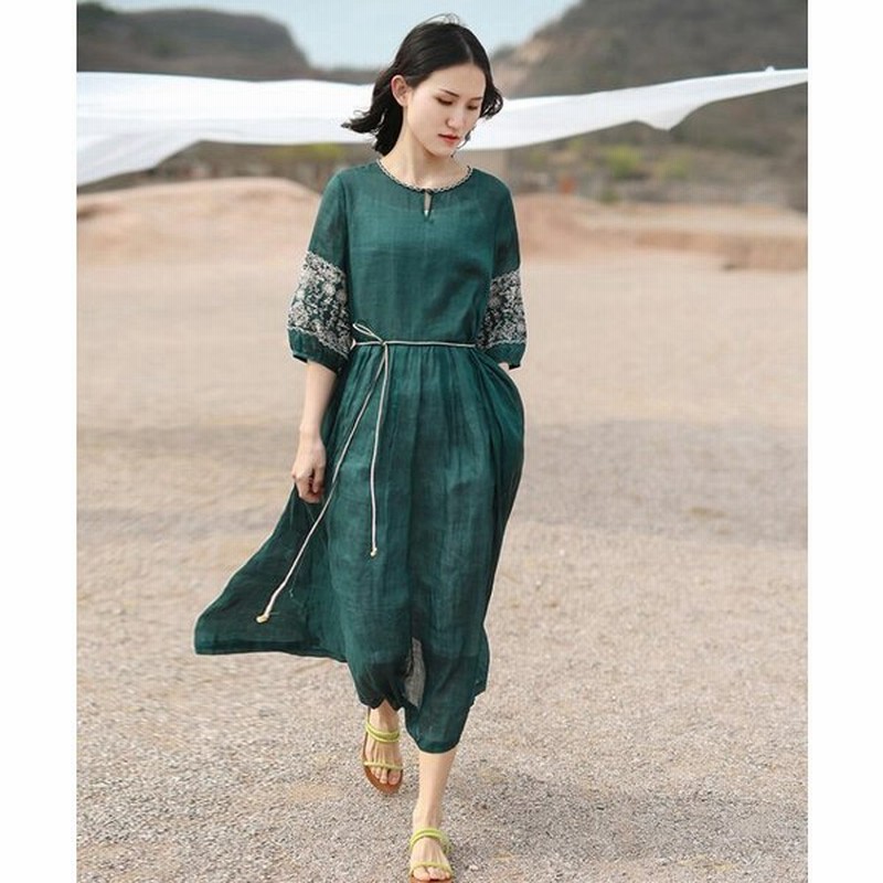 ワンピース ロングワンピース レディース マキシ丈 ロング丈 膝下丈 プリント ノースリーブ Aライン 柄 綿 麻 シンプル フレア エスニック コーデ 着痩せ 夏 通販 Lineポイント最大0 5 Get Lineショッピング