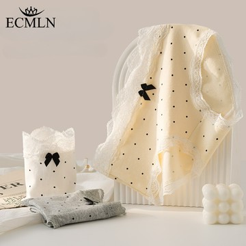 ECMLN 甜美蕾絲中腰內褲配波點冰絲無縫 10A 抗菌棉襠女孩內衣女柔軟透氣三角褲