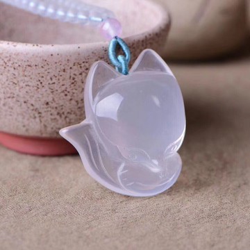 正品天然白冰晶乳白晶大狐貍吊墜毛衣鏈 水晶狐貍項鏈吊墜 旺桃花1入