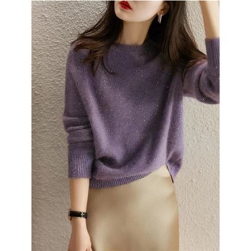 紫色羊毛衫女慵懶風亮片軟糯親膚高級感女神范針織衫毛衣女秋冬