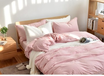 (保暖紓壓)極簡知性白色毛球全棉四件套預購七天