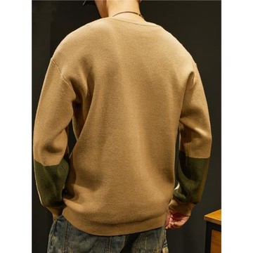 高端美式復古毛衣男撞色寬松內搭打底針織衫秋冬季男裝休閑上衣服