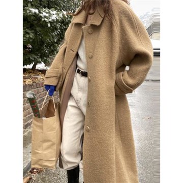 韓國MONE羊毛大衣女2025新款秋冬羊絨呢子寬松英倫毛呢外套女中長