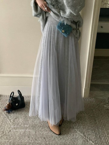 網紗毛織長裙／冬季針織氣質大碼長裙 Chic－【350732】