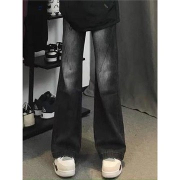 美式水洗復古顯高顯瘦牛仔褲男女高級感寬松休閑高街百搭微喇長褲