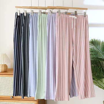 【現貨】女士莫代爾睡褲條紋大彈力睡褲大尺碼休閒可外穿家居褲春夏秋薄款女長褲