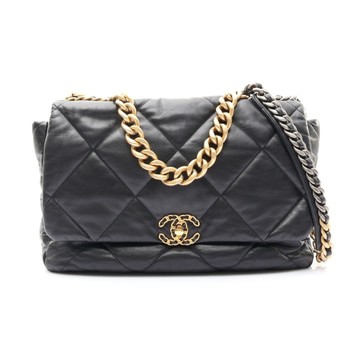 CHANEL 香奈兒 19 Flap Bag 肩背包 黑色 菱格紋羊皮 二手精品 【二手名牌BRAND OFF】