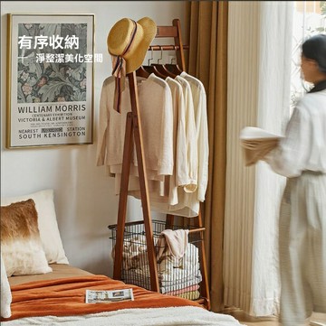 實木架 衣帽架 掛衣架 置物架 加粗可移動掛衣架臥室角落臟衣簍置物架落地小型衣架 八折減免 特價出 限時減免