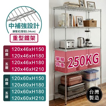KIWISH 超荷重 120鐵架系列 四層／五層 鐵架 收納架 中補強 倉儲架 層架 置物架 MIT 單層荷重250KG