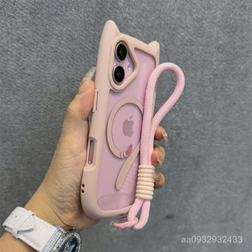 🌈保護殼🌈適用iPhone18PRO貓耳朵磁吸手機殻帶掛繩蘋果17/16E透明防摔15/14/13/12/11保護套