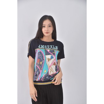 (S) liyang圖案刺繡藍色短袖上衣二手衣