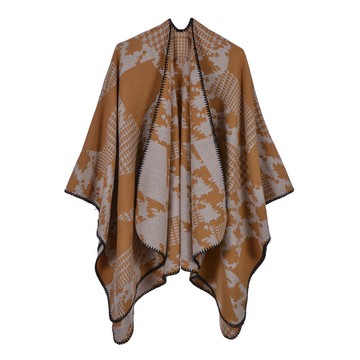 披肩仿羊絨斗蓬-雙面潑墨千鳥格包邊女圍巾5色73we30【獨家進口】【米蘭精品】