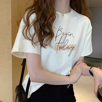 短袖女 休閒短袖 上衣女 T恤2025夏季新款新款時尚洋氣印花圓領短袖T恤女寬鬆半袖體恤打底衫927