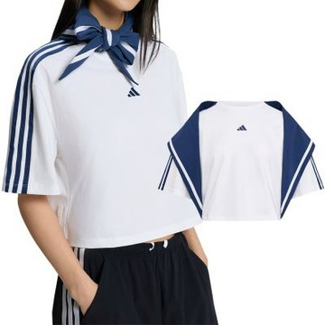 Adidas Dce Box Tee 女款 白藍色 寬鬆 海軍風 領巾 休閒 短袖 KZ4182