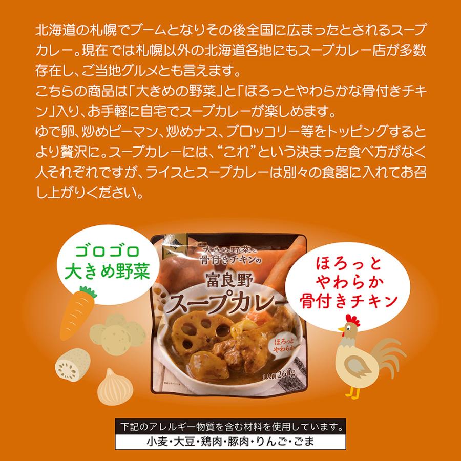 JAふらの 北海道ご当地カレー 大き目野菜と骨付きチキン入りスープカレー 10パックセット レンジ対応パウチ  レトルトカレー インスタントカレー