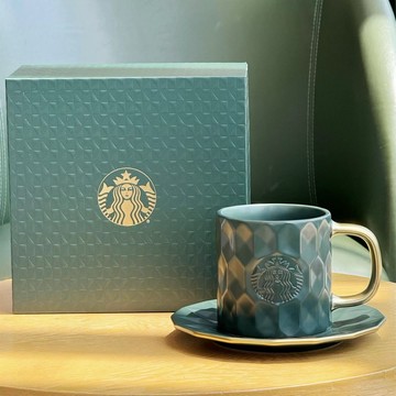 星巴克杯子2026墨綠鎏光高級復古送禮桌面陶瓷咖啡馬克水杯帶杯碟