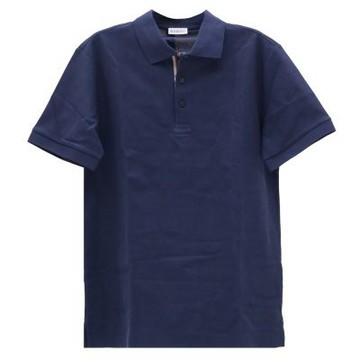 BURBERRY 簡約三鈕扣格紋開襟棉質短袖POLO衫(深藍)