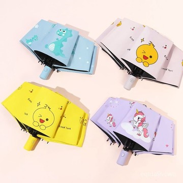 【現 🔥 貨】免運 📣全自動折疊加固抗風雨傘女晴雨兩用卡通小清新學生防曬加厚遮陽傘 Y4BM