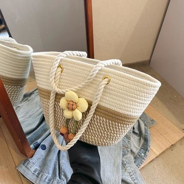 草編包包女大容量2023新款度假沙灘包編織水桶包菜籃通勤托特包潮