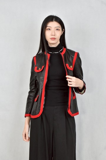 (XS（含）以下) gucci黑色皮質外套