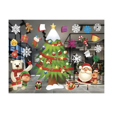 耶誕大雪頭繽紛裝飾聖誕樹 無痕窗貼玻璃貼  彩色8號 大雪頭繽紛裝飾聖誕樹  75 x 35cm