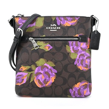 COACH ROWAN 花卉印花前口袋拉鍊PVC斜背方包（迷你/咖啡）_廠商直送