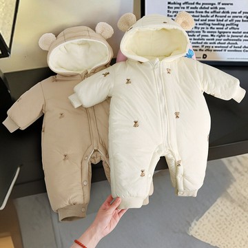 外貿兒童哈衣寶寶加絨加厚爬服新生兒連體衣棉服男女寶寶冬季衣服鑫弘-萌寶童裝可開發票
