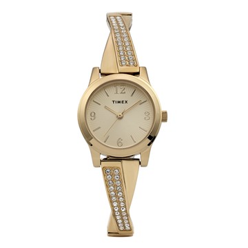 【TIMEX】天美時 Main Street 25 毫米 水晶鑲嵌 時尚彈性手環腕錶(金 TXTW2Y39300)