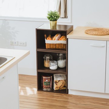 樂嫚妮 E1可堆疊一格櫃-3入組-組合式收納櫃/空櫃/書櫃-(4色)胡桃木色