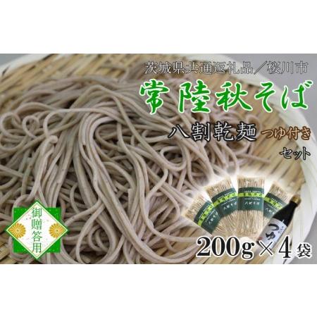 ふるさと納税 DX-10常陸そば乾麺4袋　ご贈答用つゆ付セット 茨城県行方市