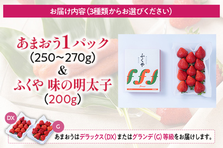 あまおう 1パック ＆ ふくや味の明太子 200g 明太子 惣菜 あまおう イチゴ いちご スイーツ 果物 フルーツ 送料無料