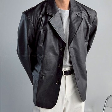 正韓經典霧感皮革三粒扣西裝夾克外套 2色 YUPPIE 預購商品 1110