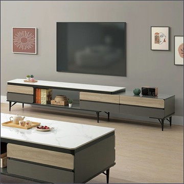 6尺岩板伸縮長櫃 電視櫃 抽屜櫃 高低櫃 【163B35401】Leader傢居館163-L206+J107岩板