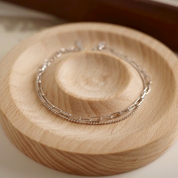 [全純銀.手鍊] 方圓之間 【UME】雙層手鍊 抗敏放心戴 S925純銀手鏈