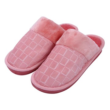 iSFun 男女刷毛保暖室內拖鞋 3637號  25 x 10 x 2.5cm  1雙  雅痞格紋 粉紅色