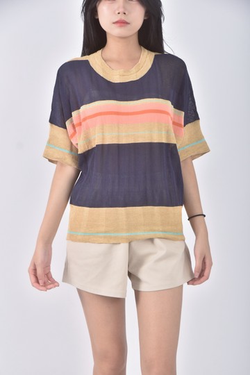 (M) cotelac條紋藍色短袖上衣