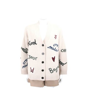Max Mara-WEEKEND BELGIO 字母愛心圖樣卡其色純羊毛針織衫 開襟外套