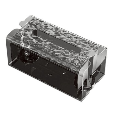 [家速配]強力加壓吸盤壁掛波紋紙巾盒(透明灰)