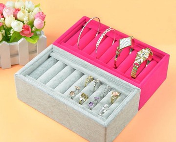 單排8位手鐲盤高檔全絨戒指架細手鐲架插式戒指展示盒首飾迪士尼 高級 首飾 居家 擺放 收納 排列 整齊 LV 米奇 貓