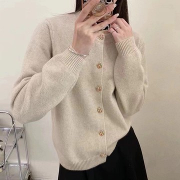 【巴黎精品】現貨+預購 針織外套長袖毛衣-圓領彩鑽紐扣短款女外套4色a1hj25