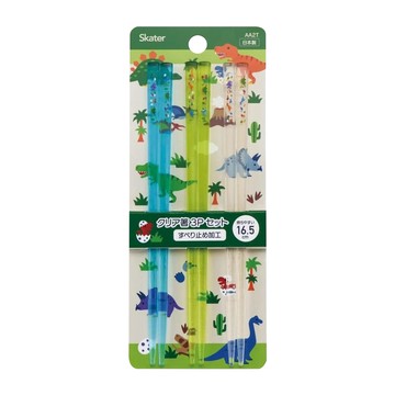 Skater 壓克力筷子 3雙組  恐龍 藍色 + 綠色 + 透明色  16.5cm  1組