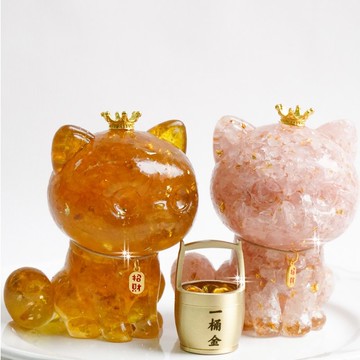 【Hourrae荷萊】客製化禮物 富貴招財貓 水晶擺件 一桶金