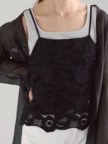 松井愛莉著用款-氣質蕾絲扇貝邊後綁吊帶背心(0F000869810) - Te chichi