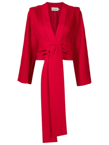 Neriage - Rio plissé tied-waist kimono - women - Polyester/Elastane - M - Red