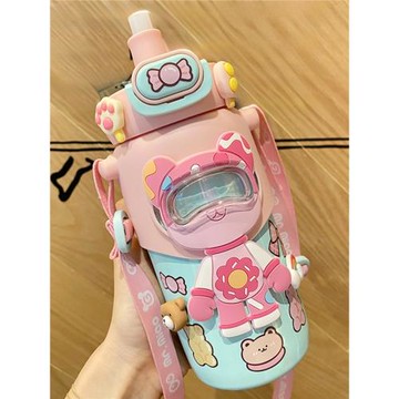 日本保溫杯男女孩可愛吸管水杯小學生卡通杯子316不銹鋼兒童水壺