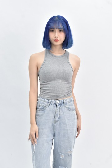 (S) 【里唯私服】質感棉質無袖灰色上衣